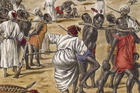 Marché aux esclaves africains à Zanzibar durant la traite arabo-musulmane